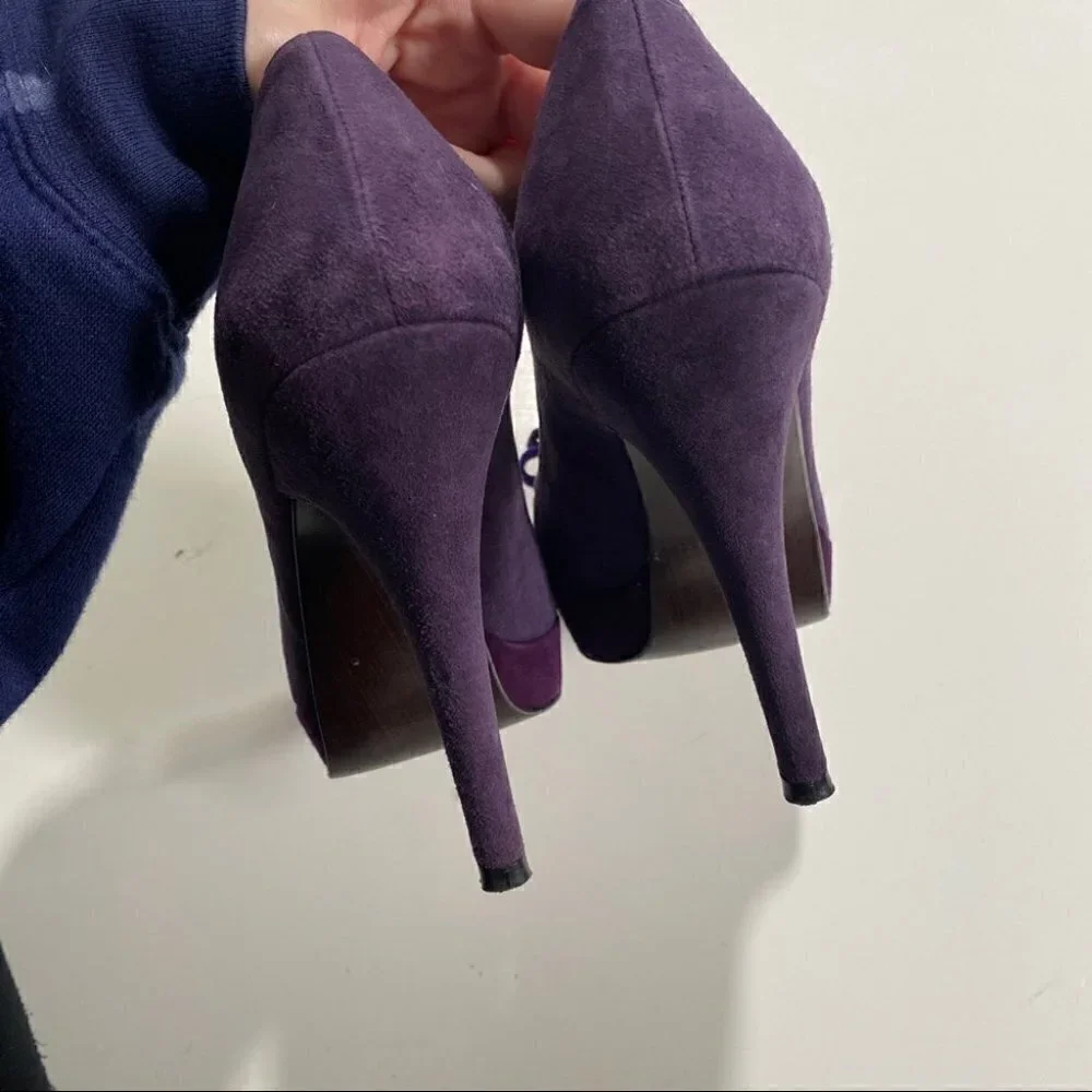 Stuart Wietzman Backpage Pumps Purple Suede Chunky Platform Heels